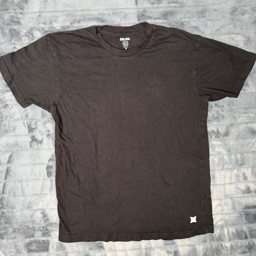 Emline T-Shirt Mens Medium Black Short Sleeve Crewneck Cotton Made in USA 4741